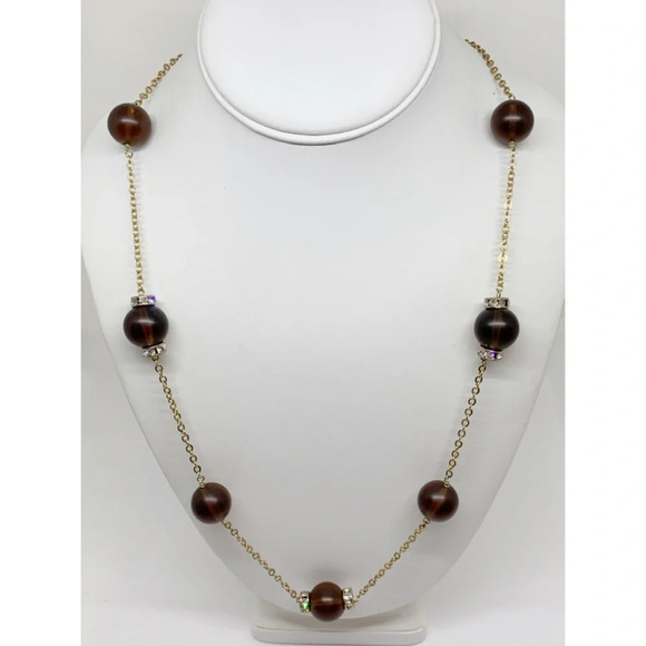 J. Crew Smoky Brown Bead & Rondelles Necklace - Picture 1 of 2